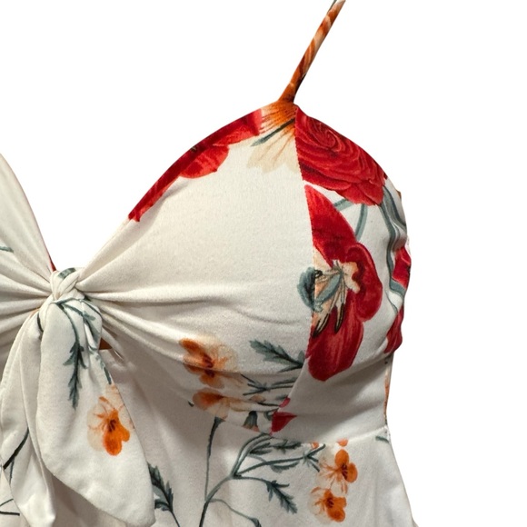 PAPAYA Floral Front Tie Peplum Spaghetti Strap Top Small - Picture 7 of 12